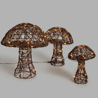 Свјетлуцаве ЛЕД печурке с ефектом ратана, сет од 3 комада