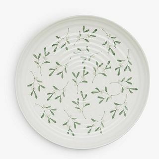 Округла порцеланска тањира за сервирање од имеле, 31 цм, бело-зелена